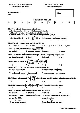 Đề kiểm tra 15 phút môn Toán học - Phần Mũ và lôgarit